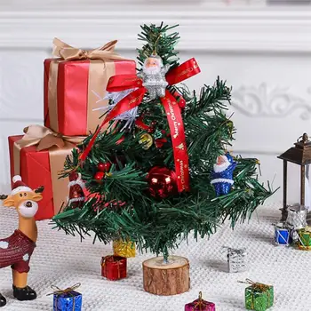  Настольная рождественская елка с лентой Бант Шар Украшения Искусственный Дом Настольные Оконные Украшения Мини Игольчатые Деревья Подарок Navidad