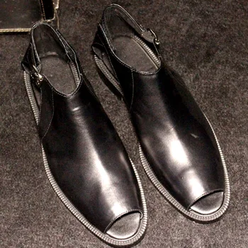   Новейшая подиумная высокая мужская обувь гладиатора с открытым носком Ручной работы из натуральной кожи Летние сандалии Мужская полая обувь