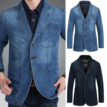  новый мужской джинсовый блейзер мужской костюм оверсайз мода хлопок винтаж 4XL мужской синий пальто джинсовая куртка мужские джинсовые блейзеры