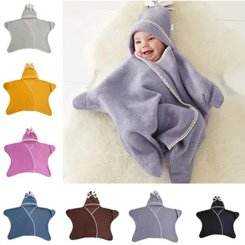  Осень-зима Бархатное одеяло для новорожденных Пеленка с капюшоном Симпатичная звезда детская коляска спальный мешок кокон утолщенный детский спальный мешок 0-6M