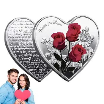  Памятная монета любви в форме сердца I Love You Памятная монета с розой День святого Валентина Роза Цветок Сердце Сувенир в форме сердца