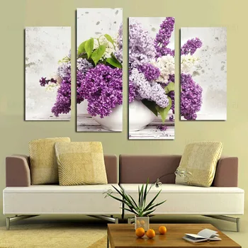   печатная модульная картина большой холст картина маслом для спальни рама 4 панели фиолетовая сирень гостиная домашняя стена художественный декор