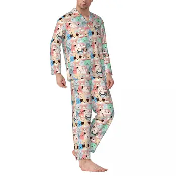  Пижамные комплекты с собачьим принтом, красочные животные, кавайные пижамы, мужские длинные рукава, повседневный сон 2 шт., домашний костюм, большой размер 2XL
