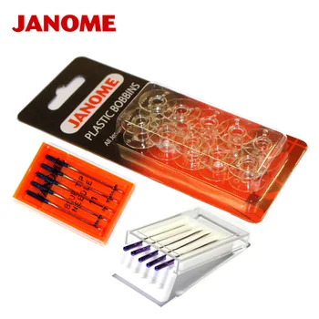  Пластиковые шпульки Janome для всех моделей домашнего использования, размер иглы с синим наконечником 11 Иглы с фиолетовым наконечником, предназначенные для размера растяжения Janome14