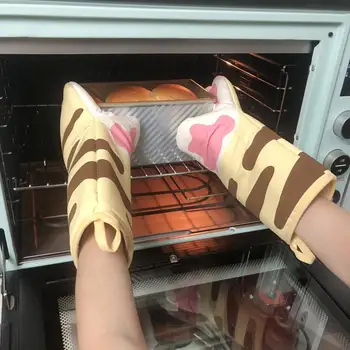   Прихватка для духовки Теплоизоляционные силиконовые перчатки Высокотемпературные устойчивые к ожогам и нескользящие хлопчатобумажные перчатки Кухонные принадлежности для выпечки