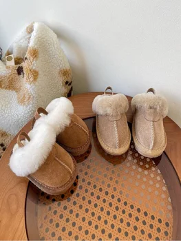  Размер 15-30 Детская плюшевая обувь Зима Новая хлопковая обувь Мода для девочек Теплые хлопковые тапочки Детская мягкая подошва Прогулочная повседневная обувь