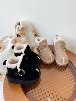  Размер 16-30 Плюшевые туфли для девочек Зима Новая детская мода Плюшевые теплые зимние сапоги Повседневные хлопковые сапоги для мальчиков Абрикос черный