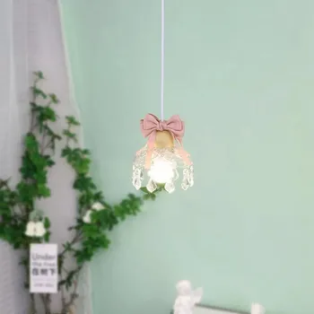  Розовый подвесной светильник с бантом K9 Crsytal Украшение для комнаты принцессы Детская спальня Вход в фойе Столовая Бар Подвесной светильник