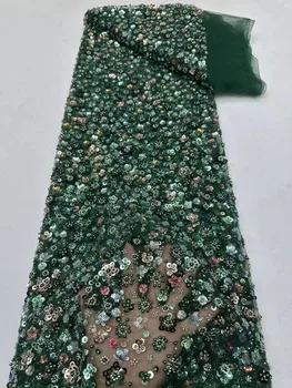  Роскошная нигерийская кружевная ткань ручной работы из бисера 2023 высокого качества пайетки бисер вышивка африканская французская кружевная ткань для платьев