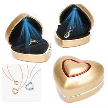   Светодиодный свет в форме сердца Коробка для обручальных колец Кольца Ожерелье Серьги Кулоны Ювелирные изделия Дисплей для держателя чехла