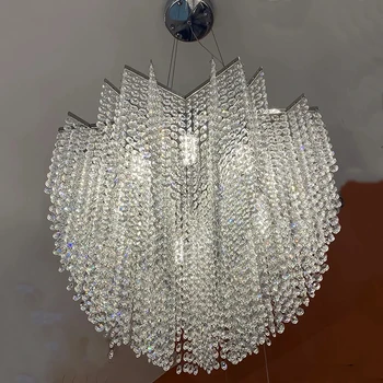  Современная хрустальная люстра для лестницы Роскошное украшение дома Хромированная светодиодная хрустальная лампа Большая хрустальная лампа для гостиной