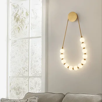  Современный минималистичный спальня прикроватная настенная лампа Итальянский кремовый стиль Гостиная Настенная лампочка Креативный дизайн Ожерелье Волшебный боб