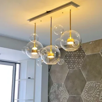  Современный светодиодный подвесной светильник Микки Гласс Украшение гостиной Пузырьковая стеклянная люстра для столовой Подвесной светильник