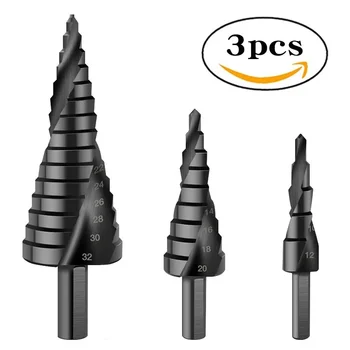  Спиральная пагода Дрель Набор черных азотированных ступенчатых сверл Специальный инструмент для развёртывания инструментов с треугольной ручкой