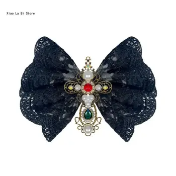  Стильная черная кружевная брошь-бабочка Y2K Diamond Crosses Булавка с бриллиантом XXFD