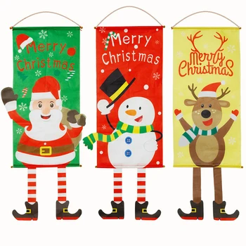 Счастливого Рождества Дом Дверь Окно Флаг Санта Снеговик Венок Лось Рождество Висит Знак Баннер Рождественские Украшения Внутри На Открытом Воздухе