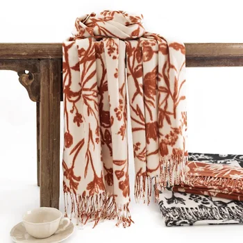   толстый теплый зимний шарф дизайн принт женский кашемир пашмина шаль леди обертывание кисточка шарфы вязаные женские платки фулард одеяло