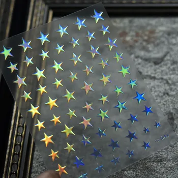  Тонкая жесткая звезда / Пентаграмма Клейкая наклейка для дизайна ногтей Лазерное серебро / розовое золото / бронзирующие наклейки для ногтей 3D маникюр слайдер украшения