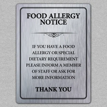  Уведомление о безопасности пищевой аллергии Жестяной знак Металлический знак Металлический плакат Металлический декор Металлическая покраска Наклейка на стену Стена Вывеска Стена Стена Вывеска Стена 1