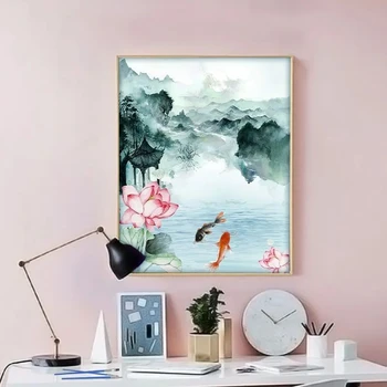  Цифровая картина маслом наполнение китайская благоприятная Ruyiyi Золотая рыбка Карп Украшение крыльца цвет масляный цвет акриловая живопись