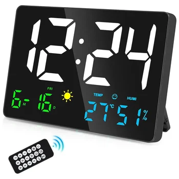   Цифровой настенный дисплей часов, 11,5-дюймовый USB LED Цифровые настенные часы Будильник для спален с метеостанцией
