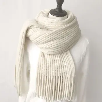  шарф женский зимний студенческий корейский новый вязаный парный утолщенный теплый шерстяной женский однотонный шарф с кисточками 200x40 см